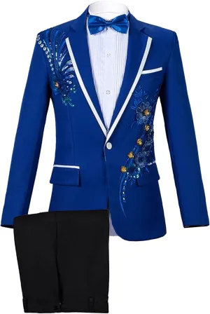 Men's Embroidered Print Elegant Suit Jacket Luxury Blazer Dinner Tuxedo Suit 2 Pieces Stylish Formal Suit Coat