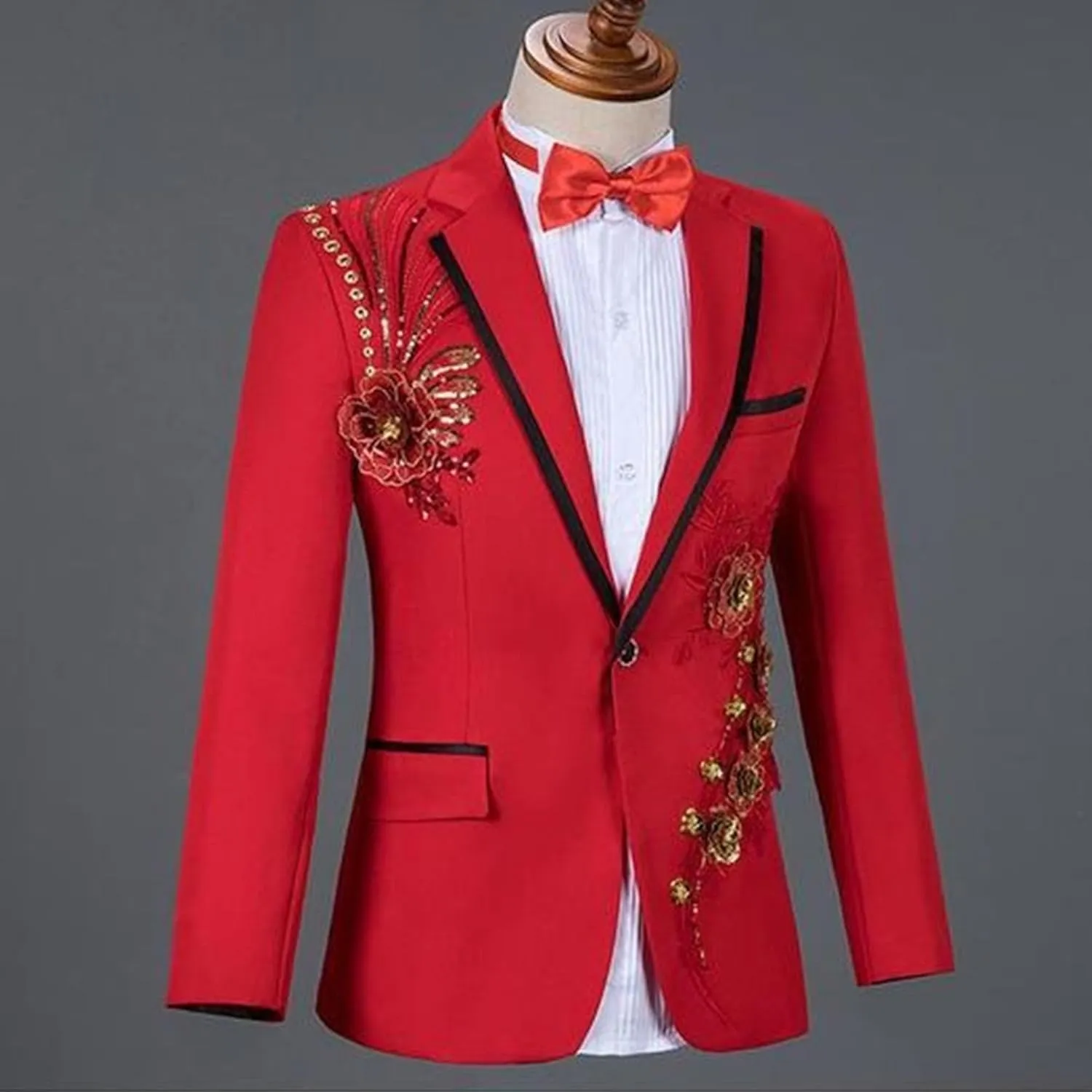 Men's Embroidered Print Elegant Suit Jacket Luxury Blazer Dinner Tuxedo Suit 2 Pieces Stylish Formal Suit Coat