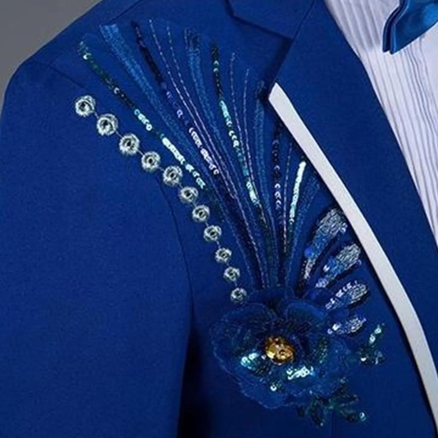 Men's Embroidered Print Elegant Suit Jacket Luxury Blazer Dinner Tuxedo Suit 2 Pieces Stylish Formal Suit Coat