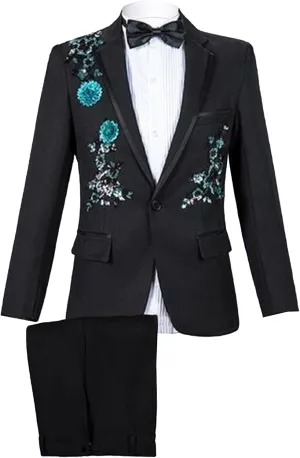 Men's Embroidered Print Elegant Suit Jacket Luxury Blazer Dinner Tuxedo Suit 2 Pieces Stylish Formal Suit Coat