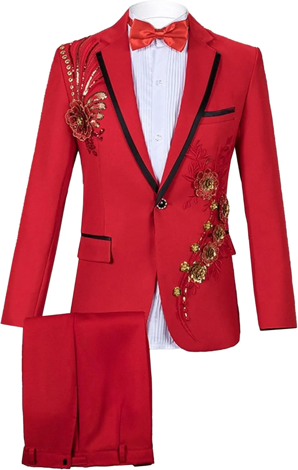 Men's Embroidered Print Elegant Suit Jacket Luxury Blazer Dinner Tuxedo Suit 2 Pieces Stylish Formal Suit Coat