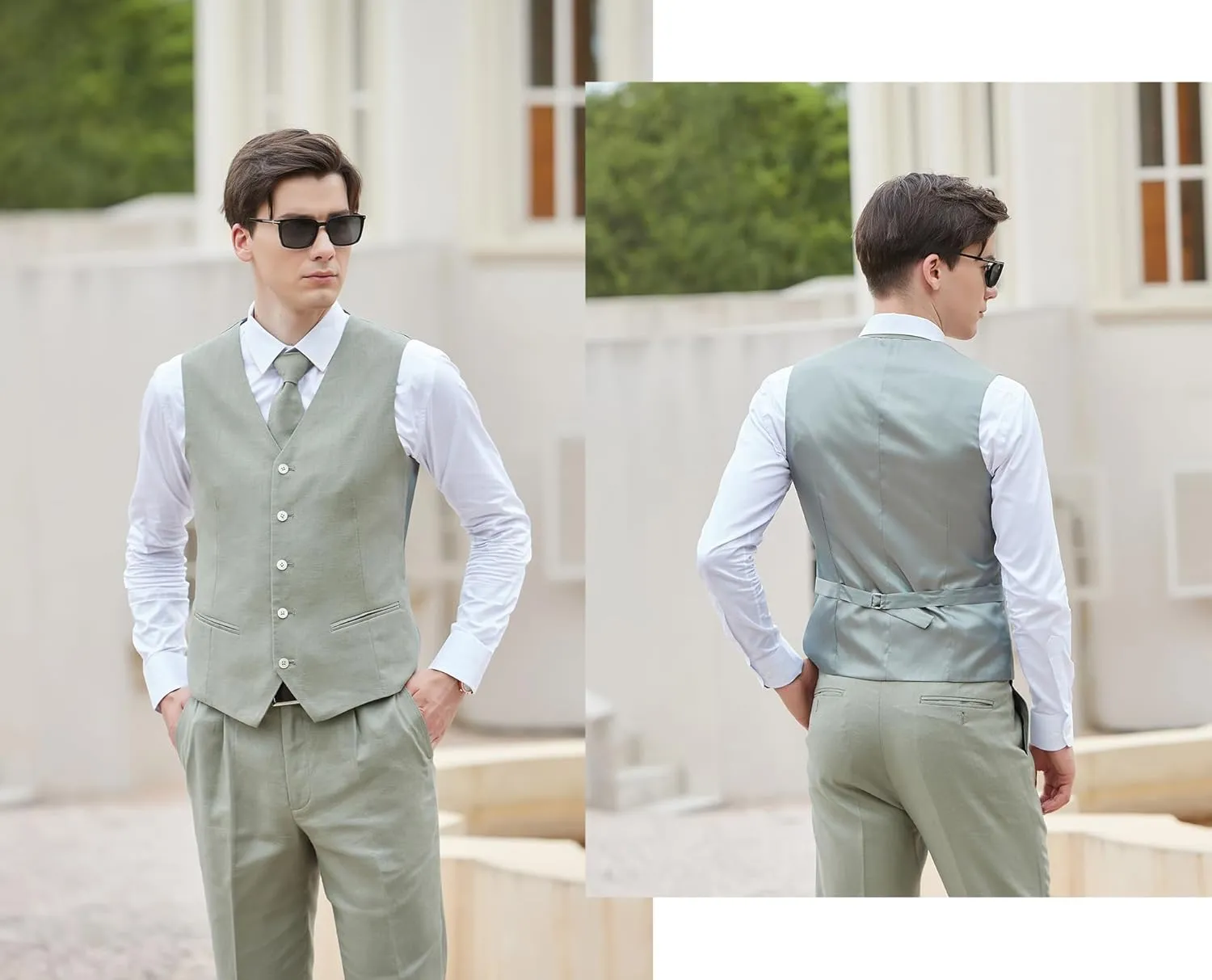 Men's herringbone Linen Suits Beach Wedding Tuxedo Summer Slim Fit Light Weight 3 Pieces
