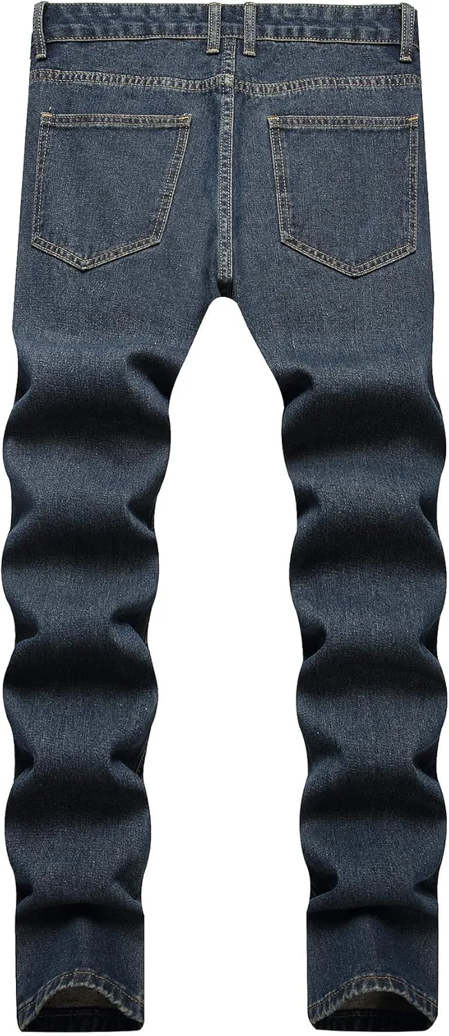 Men's Jeans Slim Fit Ripped Straight Leg Distressed Fashion Denim Pants