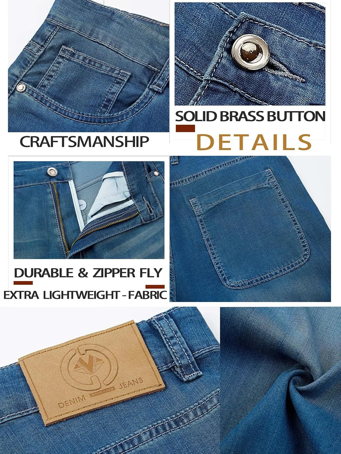 Mens Lyocell Loose Fit Jeans Business Casual Thin and Light Summer Baggy Denim Pants