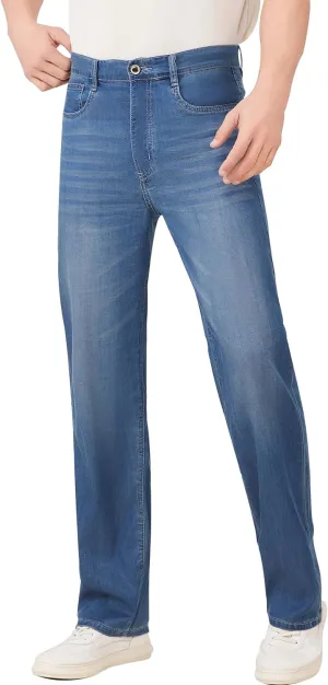 Mens Lyocell Loose Fit Jeans Business Casual Thin and Light Summer Baggy Denim Pants