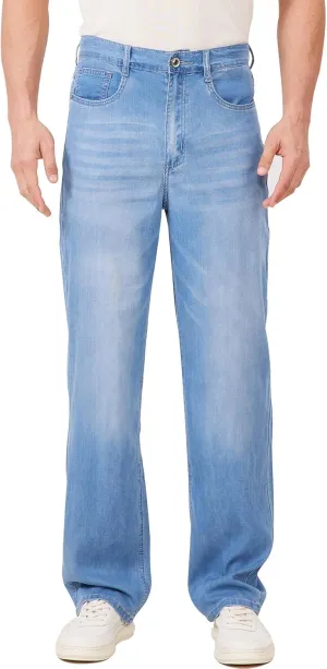 Mens Lyocell Loose Fit Jeans Business Casual Thin and Light Summer Baggy Denim Pants
