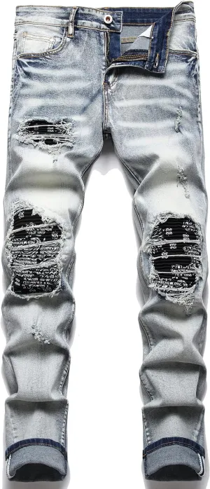 Men's Slim Fashion Ripped Straight Holes Stretchy Jeans