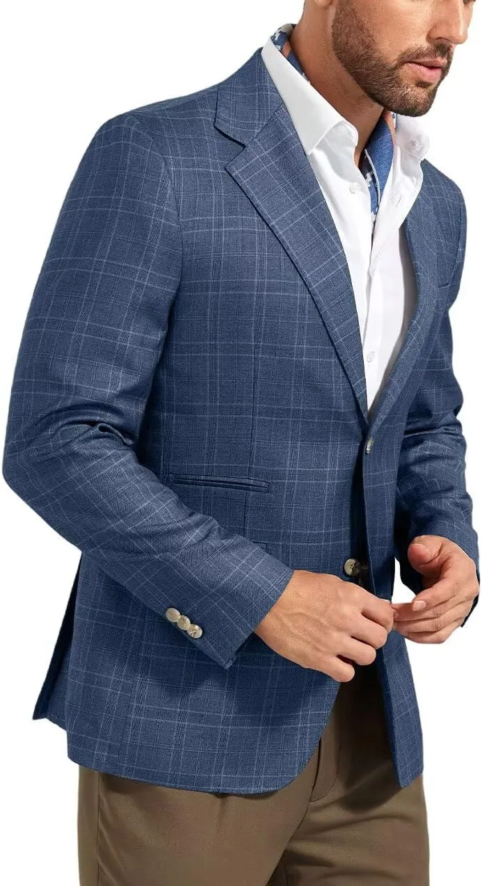 Men's Suit Jacket Blazer Casual Plaid Stripe Slim Fit Single Breasted Mens Tuxedos Jackets Party Sport Coats Blazers