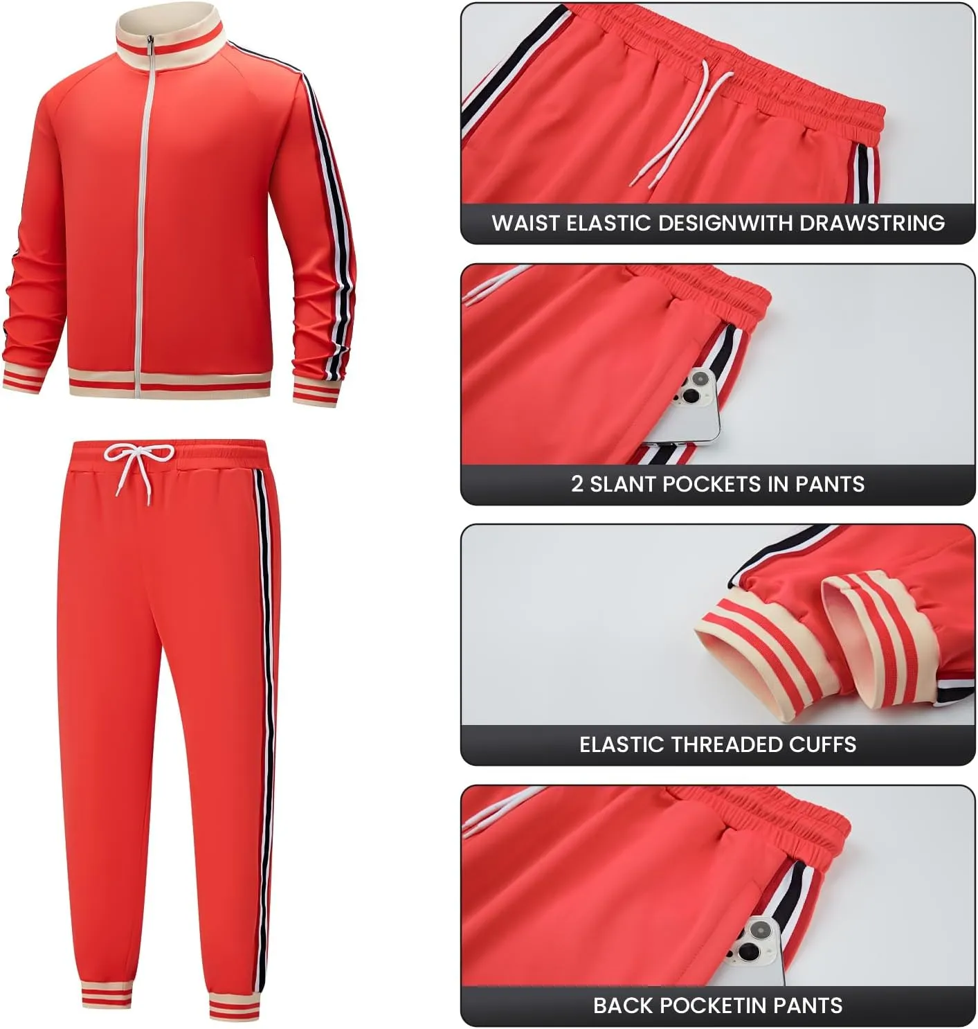 Men's Track suits Sets Long Sleeve Full-zip Sweatsuit Active Jackets and Pants 2 Piece Outfits