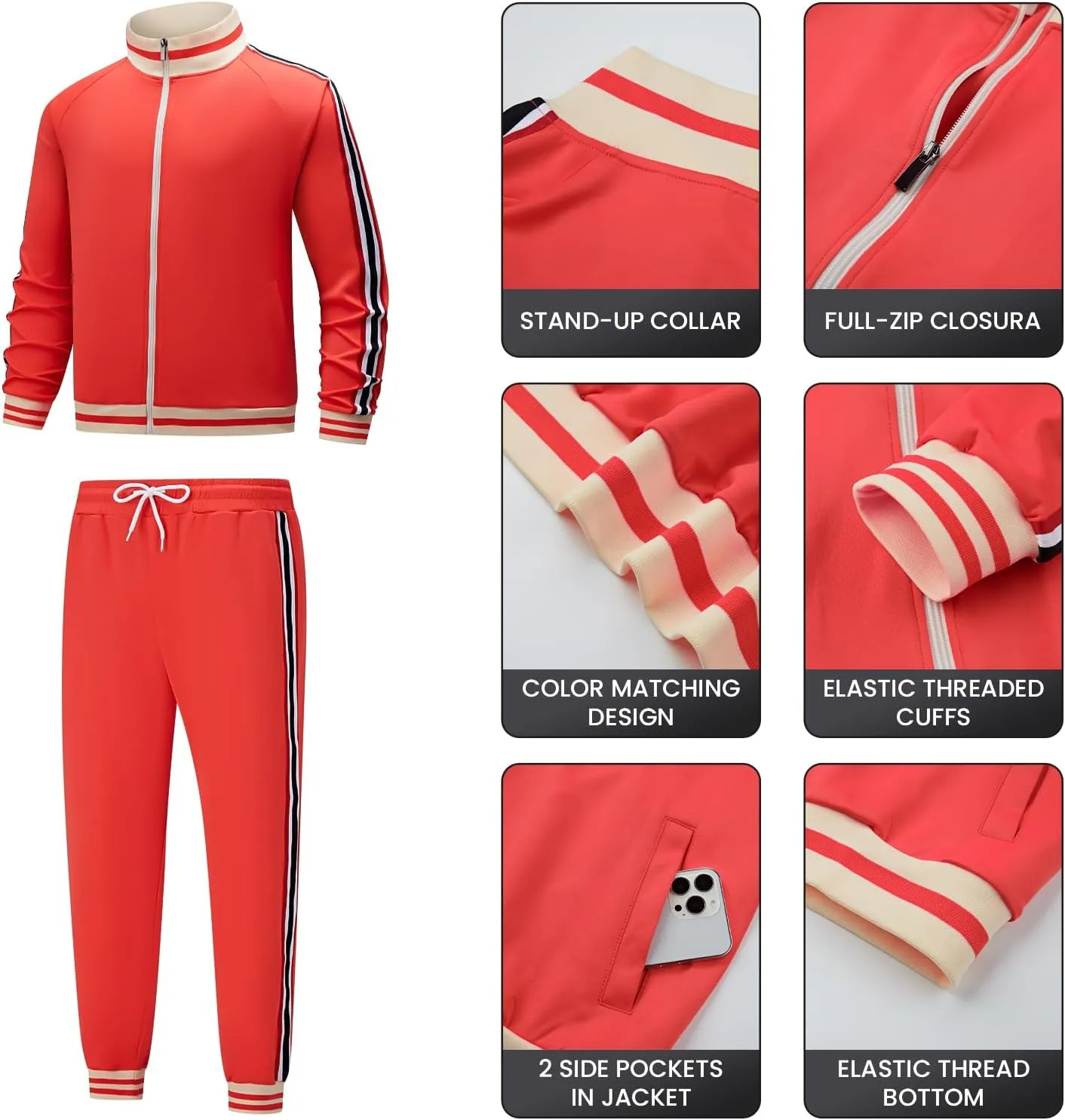 Men's Track suits Sets Long Sleeve Full-zip Sweatsuit Active Jackets and Pants 2 Piece Outfits