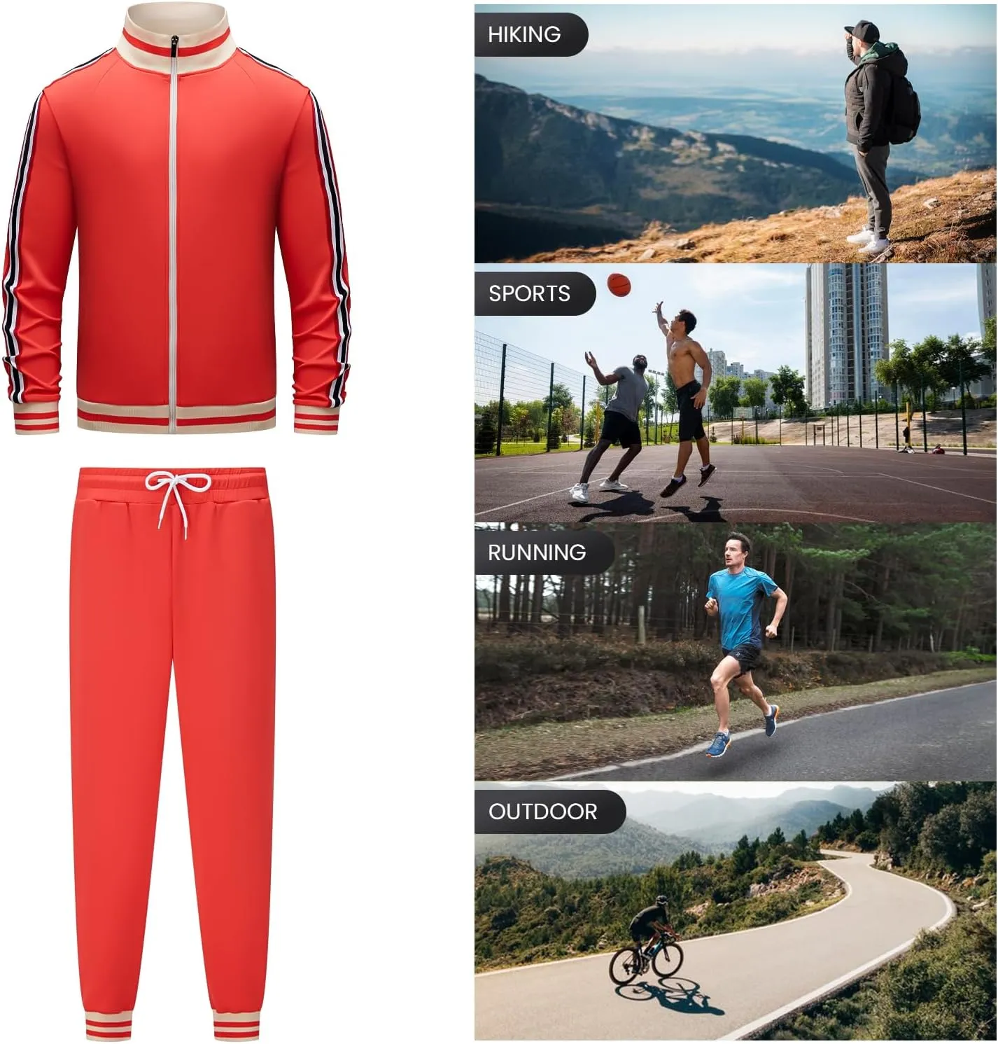 Men's Track suits Sets Long Sleeve Full-zip Sweatsuit Active Jackets and Pants 2 Piece Outfits