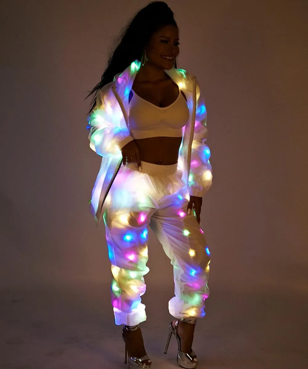 Mens Womens LED Flash Light Jacket Rave Hoodies Vest Couple Carnival Pants Party Xmas Fancy Dress Prefermence Costume