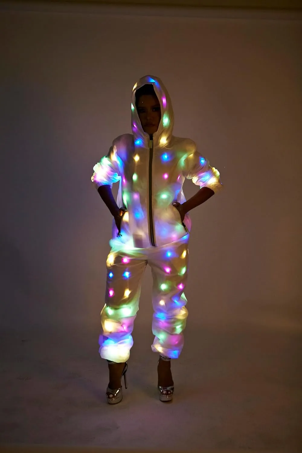 Mens Womens LED Flash Light Jacket Rave Hoodies Vest Couple Carnival Pants Party Xmas Fancy Dress Prefermence Costume