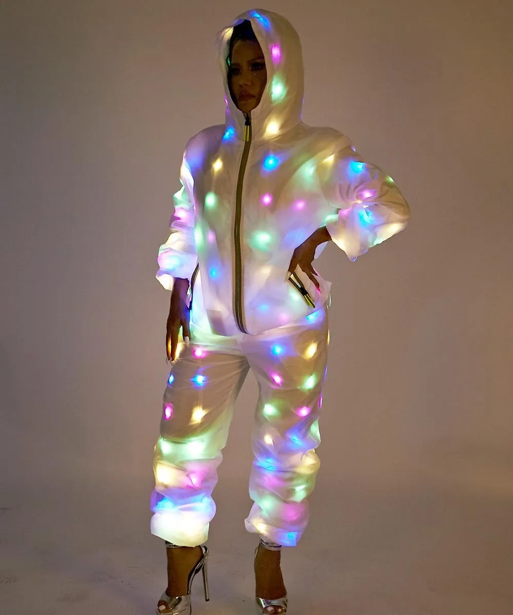 Mens Womens LED Flash Light Jacket Rave Hoodies Vest Couple Carnival Pants Party Xmas Fancy Dress Prefermence Costume