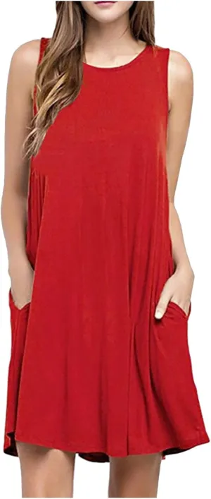 Midi Dresses for Women 2024 Casual Summer Crew Neck Sleeveless Tank Dress Beach Outfits Sexy Bohemian Sundress