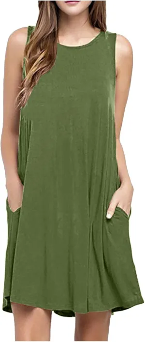 Midi Dresses for Women 2024 Casual Summer Crew Neck Sleeveless Tank Dress Beach Outfits Sexy Bohemian Sundress