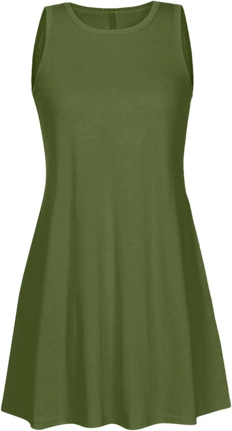Midi Dresses for Women 2024 Casual Summer Crew Neck Sleeveless Tank Dress Beach Outfits Sexy Bohemian Sundress