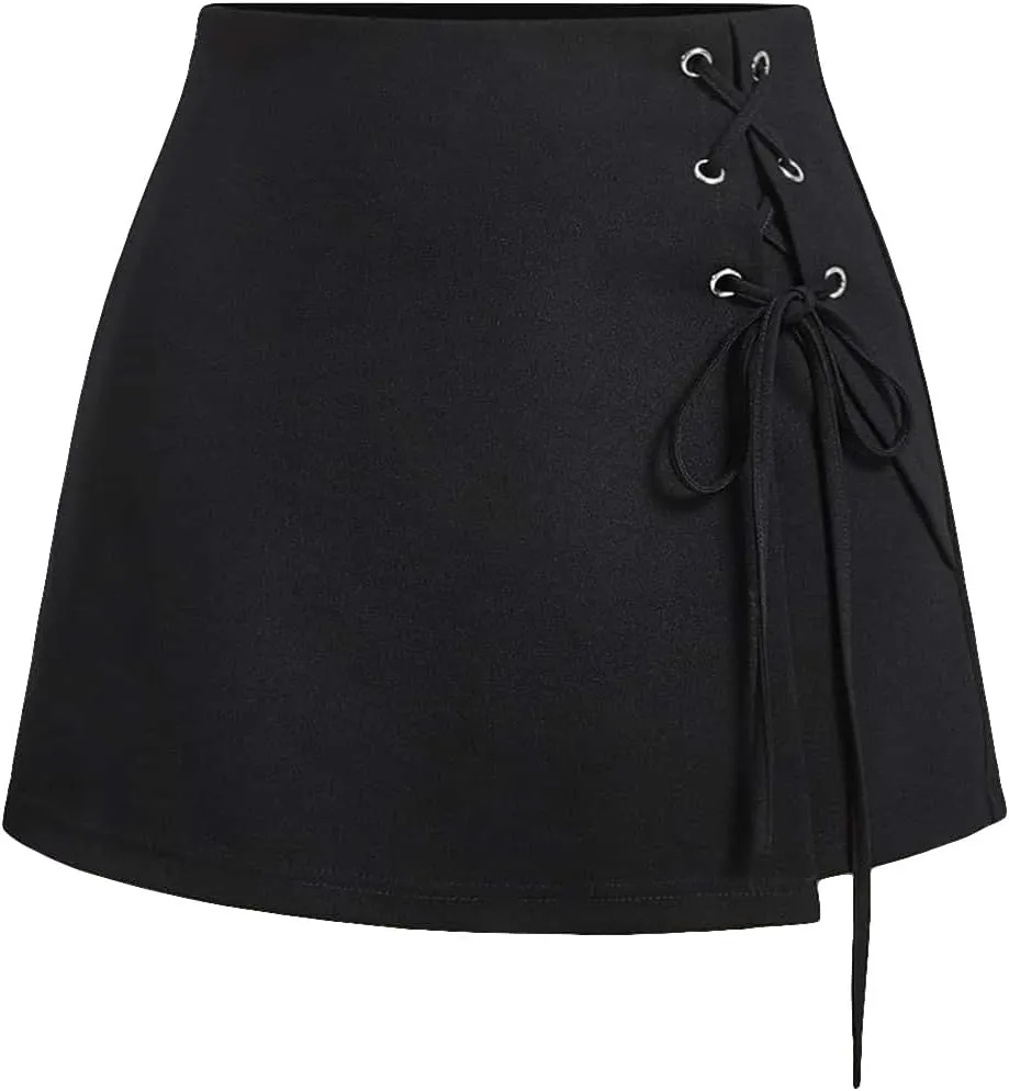 Milumia Women High Waist Tie Side Wrap Skorts Asymmetrical Hem Skirt Shorts
