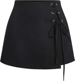 Milumia Women High Waist Tie Side Wrap Skorts Asymmetrical Hem Skirt Shorts