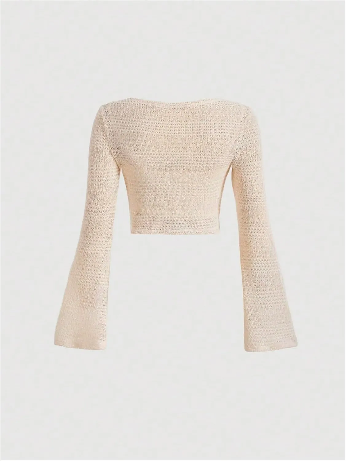 Milumia Women's Tie Front Crochet Cover Up V Neck Bell Long Sleeve Crop Cardigans