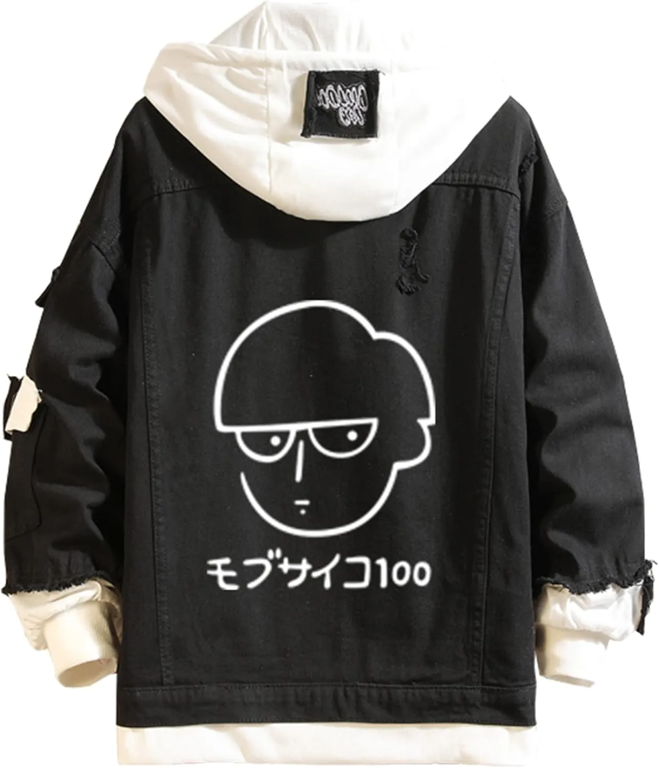 Mob Psycho 100 Denim Jacket Hoodie Kageyama Shigeo Cosplay Hooded Jeans Jacket Men Women Trucker Jeans Coat
