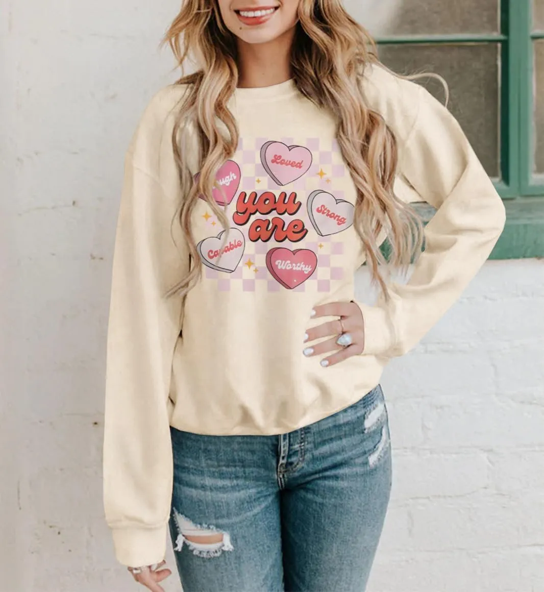 MODNTOGA Women's Valentine Sweatshirt Love Graphic Crewneck Tops You Are Letter Print Long Sleeve Pullover Sweatshirt