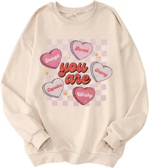 MODNTOGA Women's Valentine Sweatshirt Love Graphic Crewneck Tops You Are Letter Print Long Sleeve Pullover Sweatshirt
