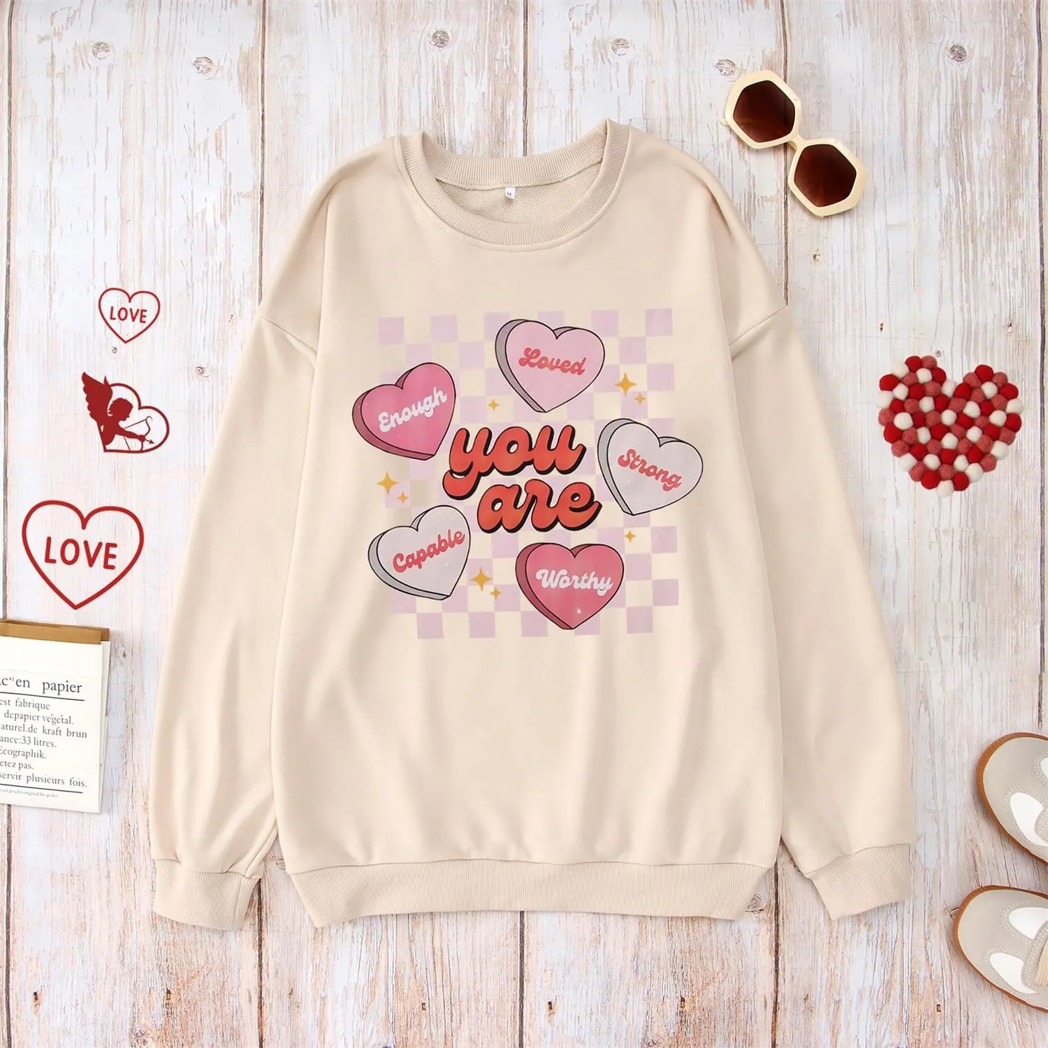 MODNTOGA Women's Valentine Sweatshirt Love Graphic Crewneck Tops You Are Letter Print Long Sleeve Pullover Sweatshirt