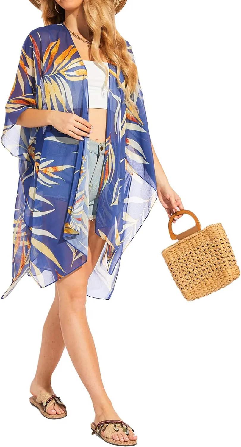 Moss Rose Women's Chiffon Long Kimono Beach Cover up for Summer Bathing Suits Cardigans Casual Loose Swimwear