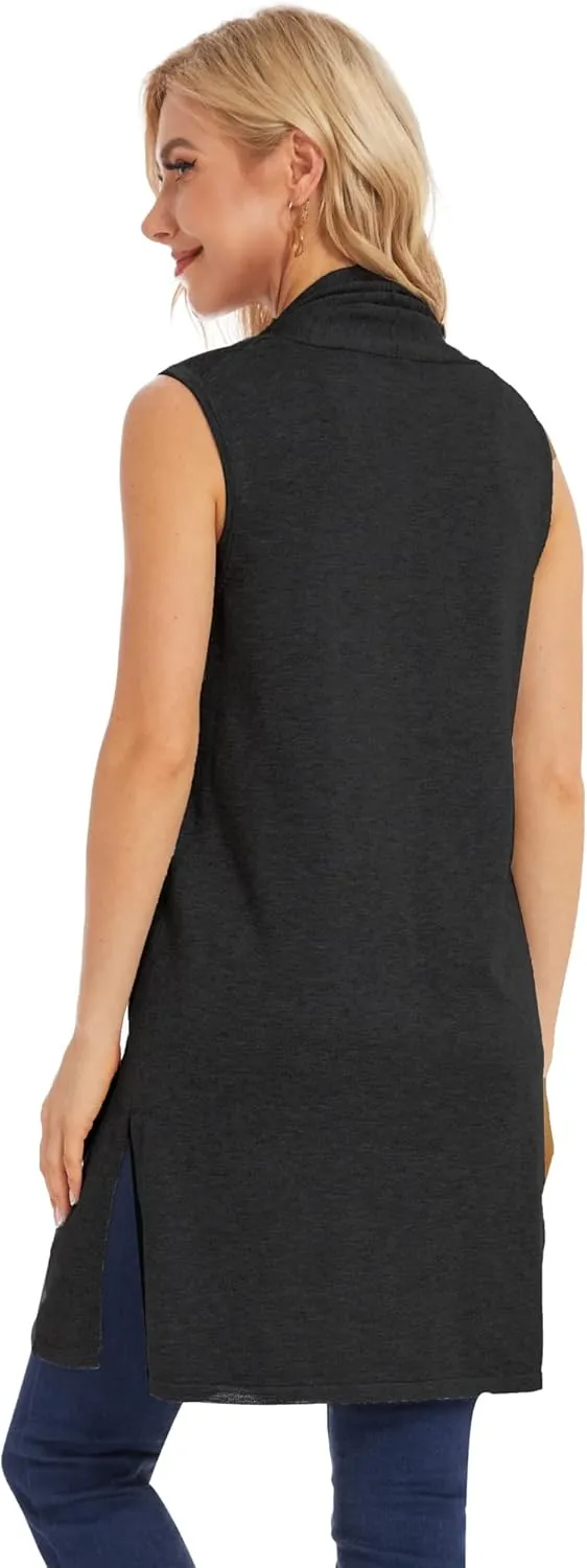 Moss Rose Women's Long Knit Cardigan Vest Casual Sleeveless Open Front Draped Duster Vest (Available in Plus Size)