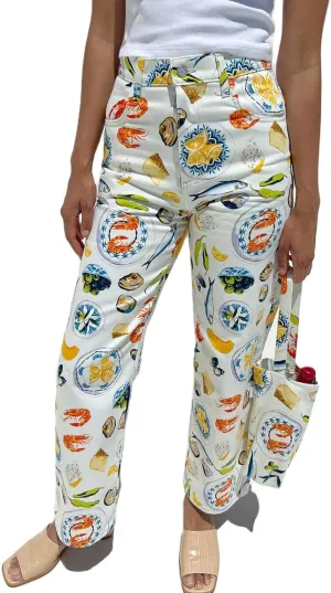Muineobuka Women Y2k Fruit Print Jeans Graphic Print High Neck Straight Leg Denim Pants Aesthetic Jeans Summer Streetwear