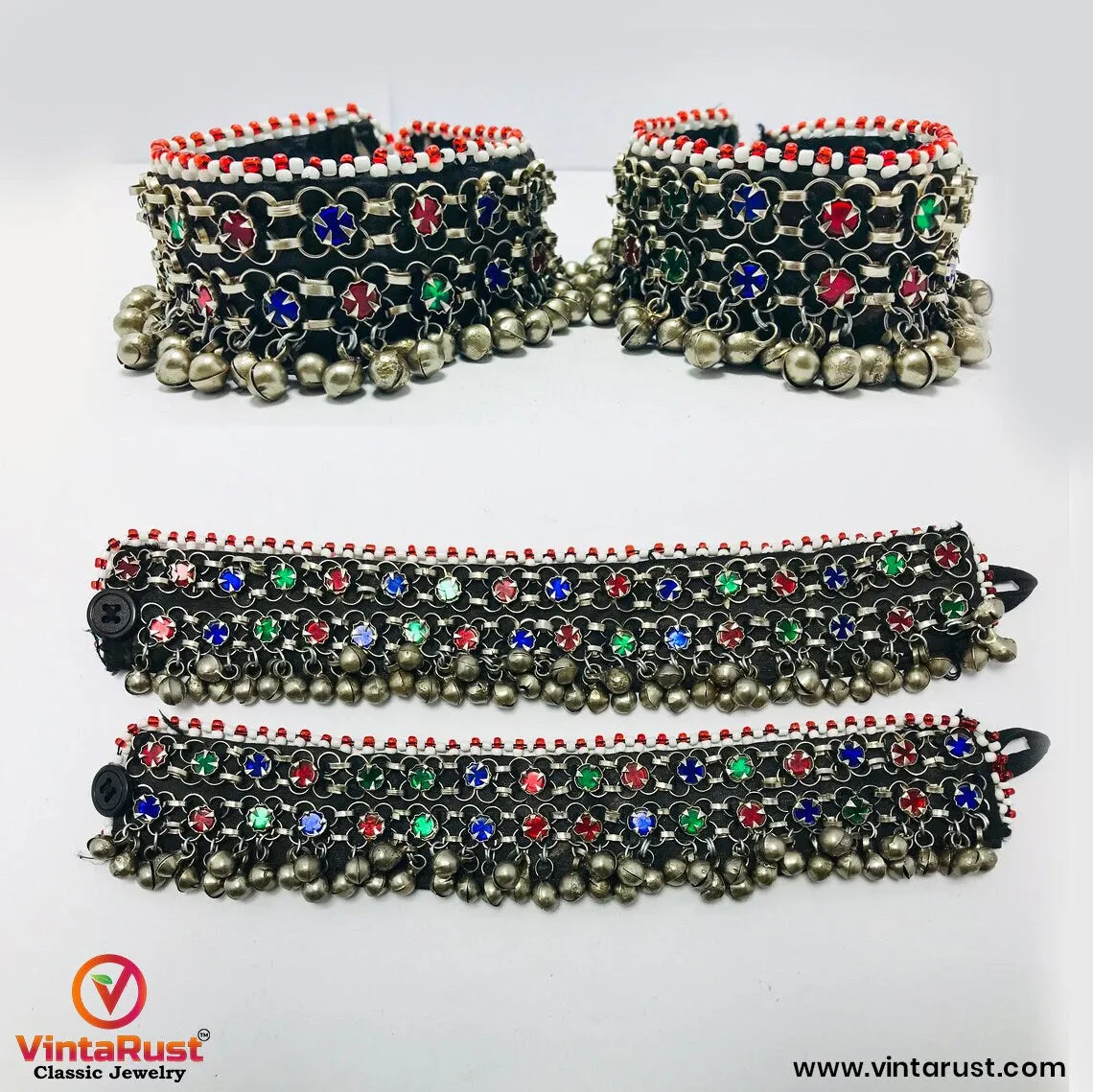 Multicolor Tribal Kuchi Boho Bells Anklets