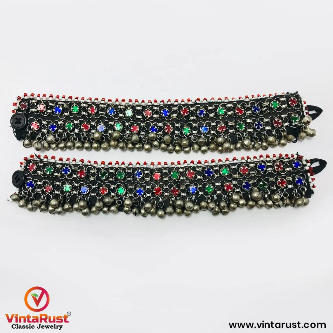 Multicolor Tribal Kuchi Boho Bells Anklets