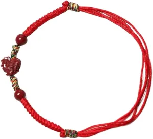 Natural Gemstone Bracelet, Cinnabar Lucky Zodiac Animal Charm Handmade Woven Rope Braided Red String Attract Romantic Relationship Money Prosperity Luck,Bracelet,Sheep