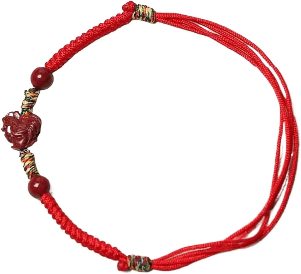 Natural Gemstone Bracelet, Cinnabar Lucky Zodiac Animal Charm Handmade Woven Rope Braided Red String Attract Romantic Relationship Money Prosperity Luck,Bracelet,Sheep