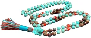 Natural Turquoise , coral, tigers eye 8mm 108 Mala Beads, Spiritual, Meditation Beads, Reiki, Japa Mala, Buddhist Prayer Beads, Yoga Bracelet, healing beads LKMALA-RRGU-1828