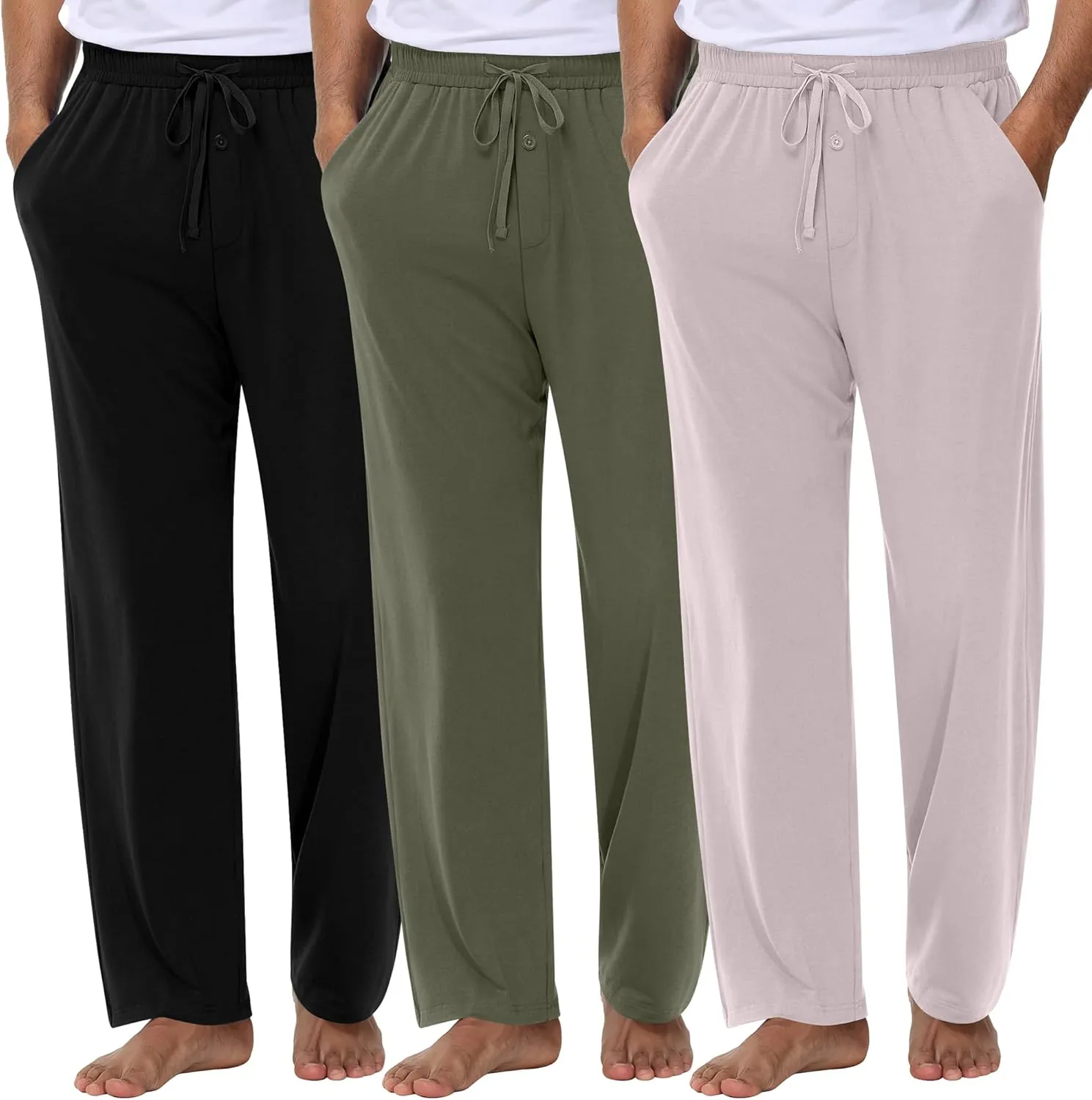 Neer 3 Pack Baggy Sweatpants for Men Knit Lightweight Lounge Pants Straight Leg Pajama Pant with Pocket