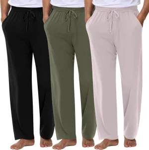 Neer 3 Pack Baggy Sweatpants for Men Knit Lightweight Lounge Pants Straight Leg Pajama Pant with Pocket