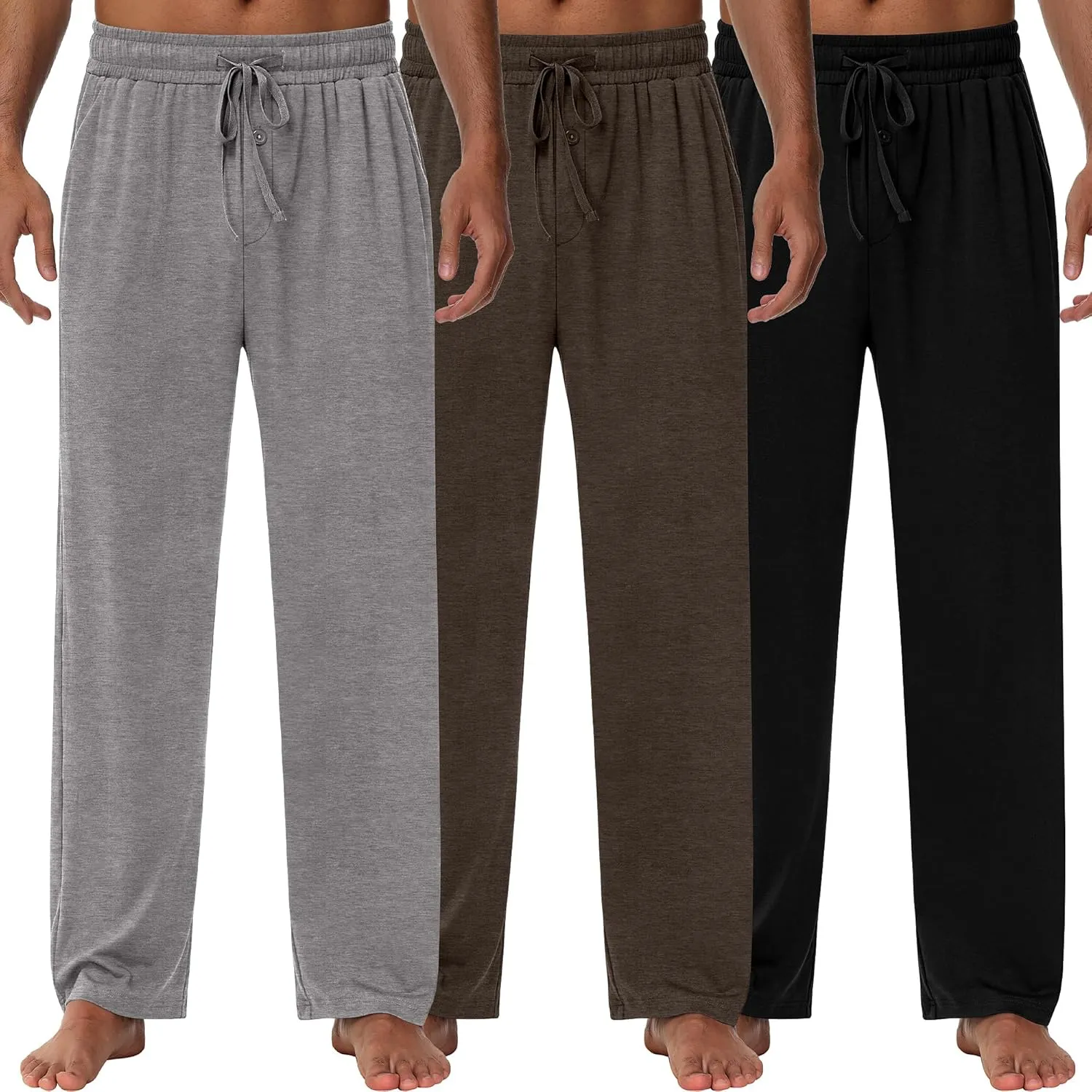 Neer 3 Pack Baggy Sweatpants for Men Knit Lightweight Lounge Pants Straight Leg Pajama Pant with Pocket