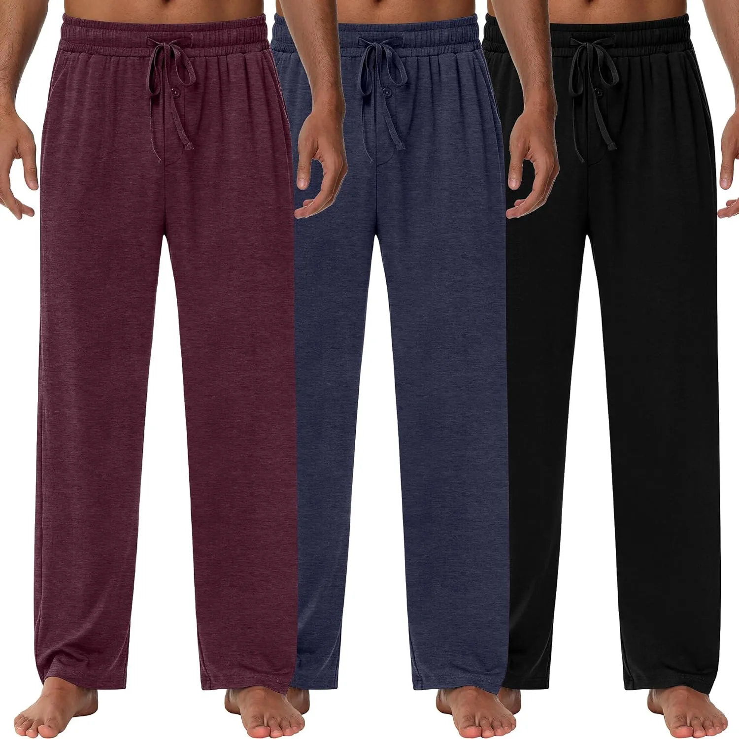 Neer 3 Pack Baggy Sweatpants for Men Knit Lightweight Lounge Pants Straight Leg Pajama Pant with Pocket