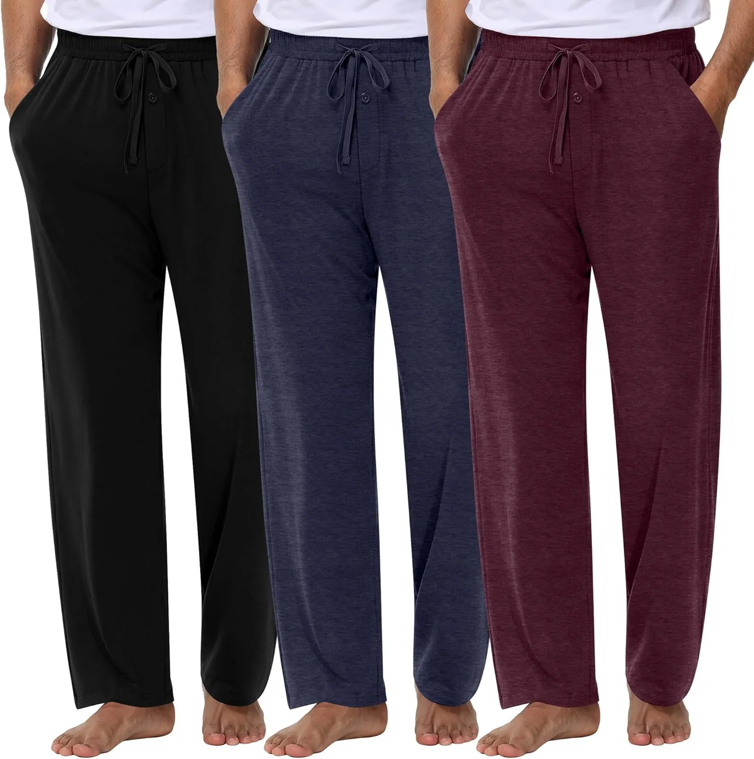 Neer 3 Pack Baggy Sweatpants for Men Knit Lightweight Lounge Pants Straight Leg Pajama Pant with Pocket