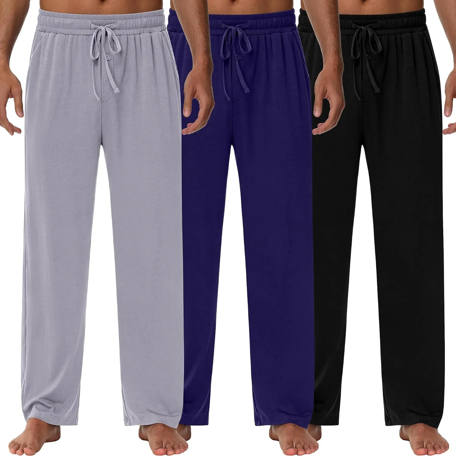 Neer 3 Pack Baggy Sweatpants for Men Knit Lightweight Lounge Pants Straight Leg Pajama Pant with Pocket