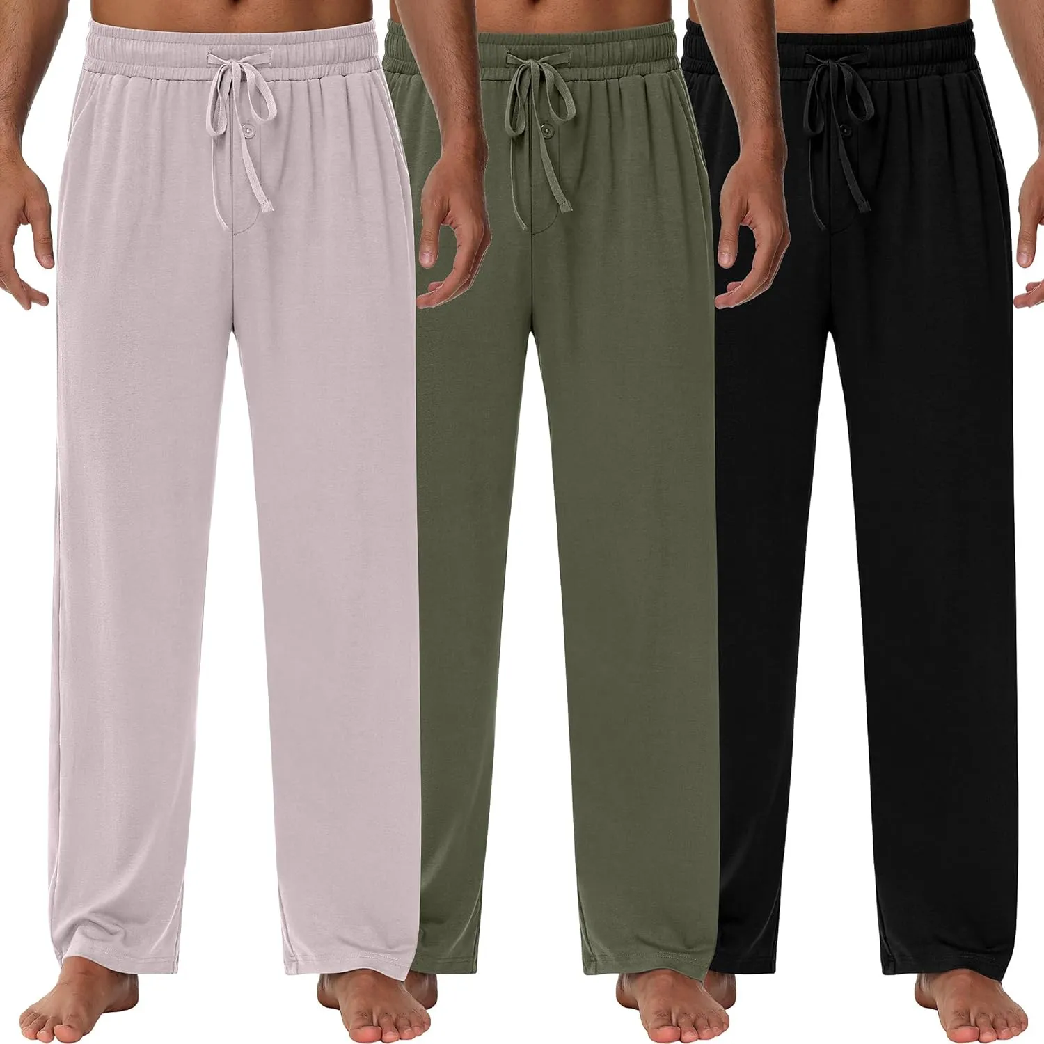 Neer 3 Pack Baggy Sweatpants for Men Knit Lightweight Lounge Pants Straight Leg Pajama Pant with Pocket