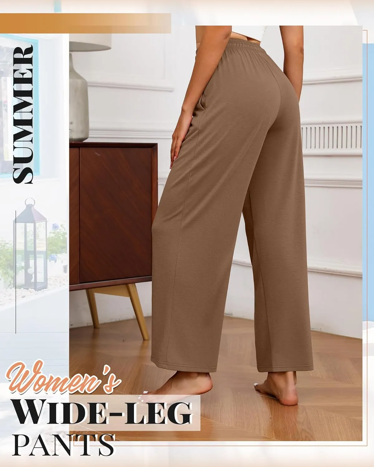 Neer 3 Pack Women's Drawstring Pants Casual Wide Leg Lounge Pants Yoga Sweatpants Loose Summer Comfy Palazzo with Pockets
