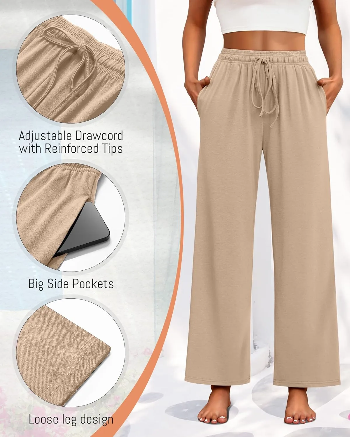 Neer 3 Pack Women's Drawstring Pants Casual Wide Leg Lounge Pants Yoga Sweatpants Loose Summer Comfy Palazzo with Pockets
