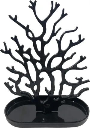 NewFerU Coral Tree Jewelry Hanging Stand Display Table Top Necklace Bracelet Holder Earring Hanger Organizer Rack Tower with a Ring Watch Dish Tray for Women Girls (Black)