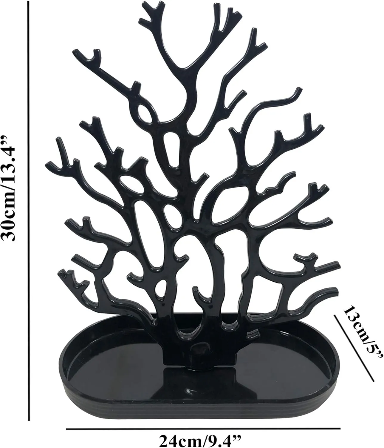 NewFerU Coral Tree Jewelry Hanging Stand Display Table Top Necklace Bracelet Holder Earring Hanger Organizer Rack Tower with a Ring Watch Dish Tray for Women Girls (Black)