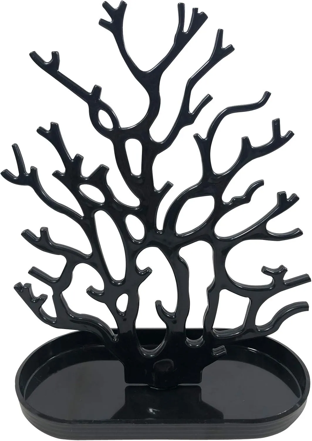 NewFerU Coral Tree Jewelry Hanging Stand Display Table Top Necklace Bracelet Holder Earring Hanger Organizer Rack Tower with a Ring Watch Dish Tray for Women Girls (Black)