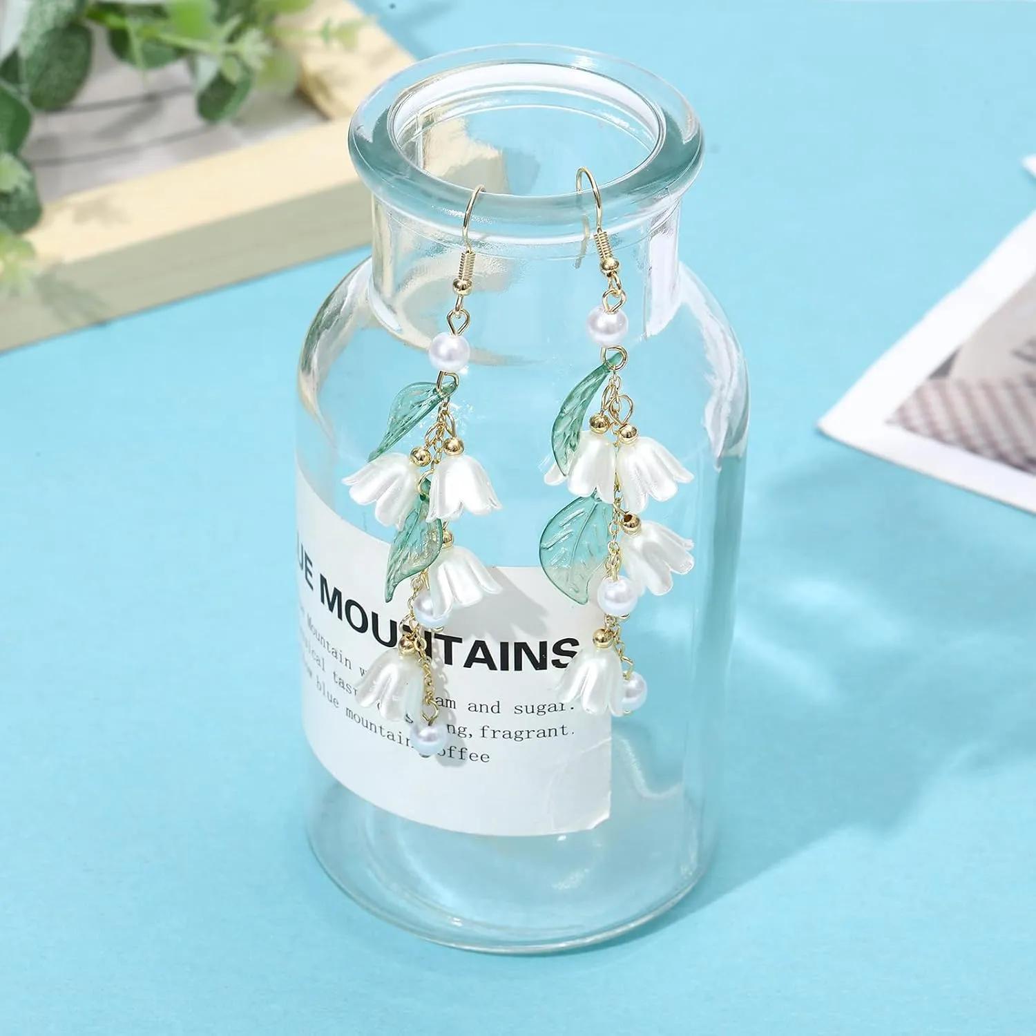 NEWITIN 3 Pairs Long Flower Earrings for Women Hypoallergenic Earring Leaf Floral Tassel Earring Statement Flower Dangle Pink Floral Earrings for Women