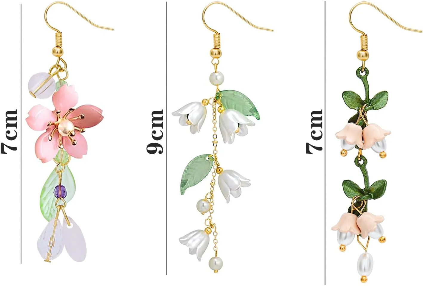 NEWITIN 3 Pairs Long Flower Earrings for Women Hypoallergenic Earring Leaf Floral Tassel Earring Statement Flower Dangle Pink Floral Earrings for Women